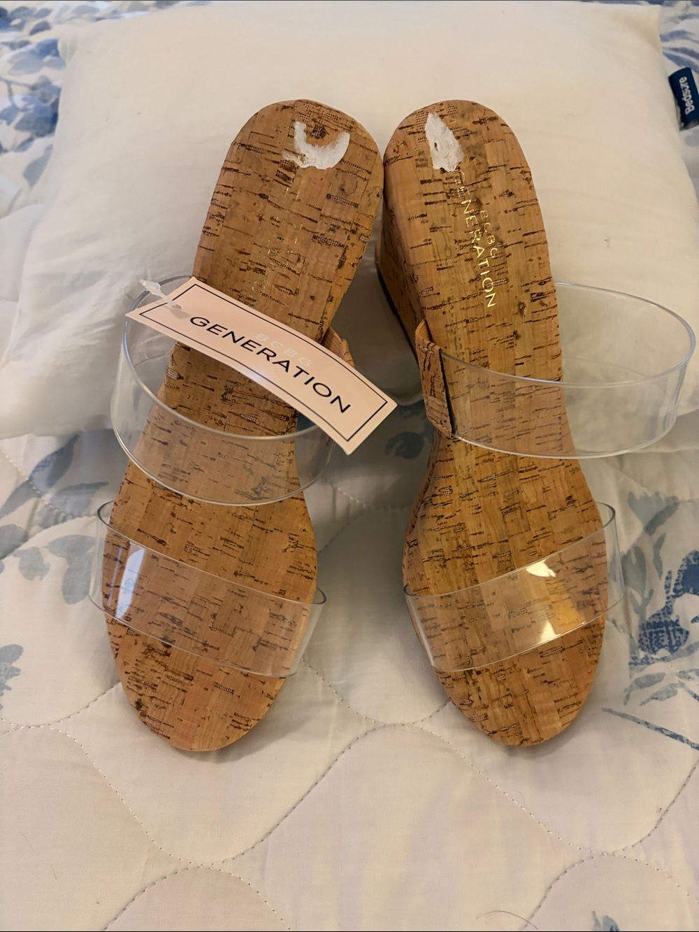 BCBGeneration Clear Cork Double-Band Slide Sandals